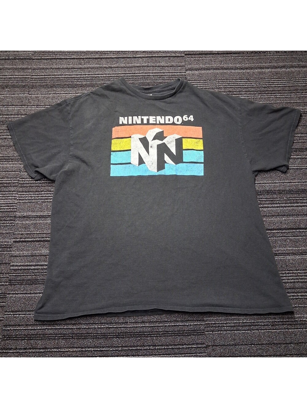 Nintendo 64 N64 Retro Logo T Shirt Mens 2XL Black Sunset Stripe Gaming Tee